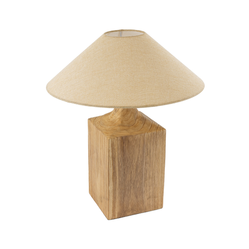 GloboStar® LAFRONTERA 02313 Boho Επιτραπέζιο Φωτιστικό Πορτατίφ Μονόφωτο 1 x E27 IP20 Μπεζ Ξύλο με Μπεζ Ύφασμα - Μ50 x Μ50 x Υ60cm