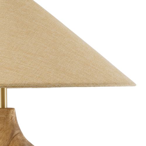 GloboStar® LAFRONTERA 02313 Boho Επιτραπέζιο Φωτιστικό Πορτατίφ Μονόφωτο 1 x E27 IP20 Μπεζ Ξύλο με Μπεζ Ύφασμα - Μ50 x Μ50 x Υ60cm