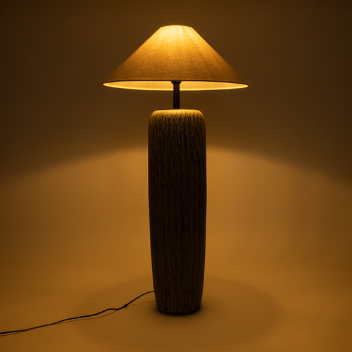 GloboStar® OLIANA 02315 Boho Επιδαπέδιο Φωτιστικό Μονόφωτο 1 x E27 IP20 Γκρι Κεραμικό με Μπεζ Ύφασμα - Μ55 x Π55 x Υ110cm