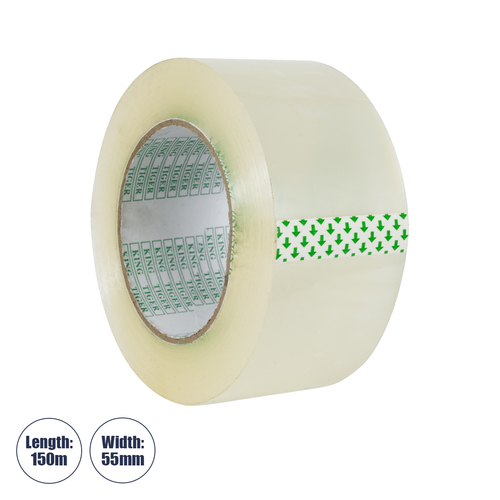 GLOBOSTAR® PACKAGING 79953 Αυτοκόλλητη Ταινία Συσκευασίας Υψηλής Ποιότητας Φάρδους 5.5cm & Μήκους 150 Μέτρων - Διάφανο - Μ15000 x Π5.5 x Υ0.01cm