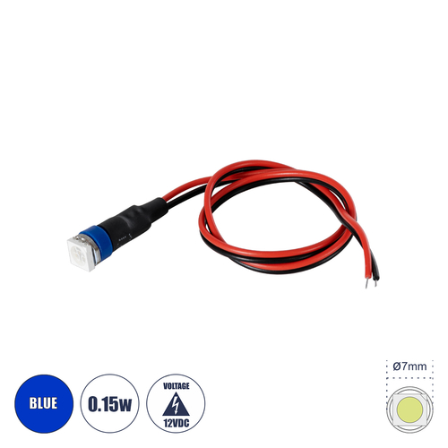 GloboStar® SMD-LED 81487 Υψηλής Ισχύος SMD LED 0.15W DC 12V - Φ0.7 x Υ2.3cm - Μπλε - Dimmable - 2 Χρόνια Εγγύηση