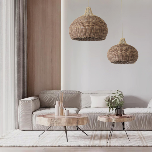 GLOBOSTAR® PANAMA 01952 Boho Κρεμαστό Φωτιστικό Οροφής με Ντουί 1 x E27 AC 220-240V IP20 - Μπεζ & Καφέ - Μ40 x Π40 x Υ34cm