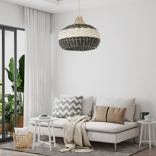 GLOBOSTAR® BARBADOS 01946 Boho Κρεμαστό Φωτιστικό Οροφής με Ντουί 1 x E27 AC 220-240V IP20 - Μπεζ & Λαδί - Μ40 x Π40 x Υ34cm