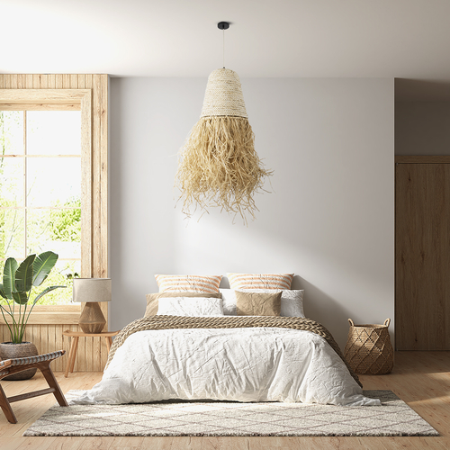 GLOBOSTAR® LETA 02189 Boho Κρεμαστό Φωτιστικό Οροφής με Ντουί 1 x E27 AC 220-240V IP20 - Μπεζ - Μ34 x Π34 x Υ70cm