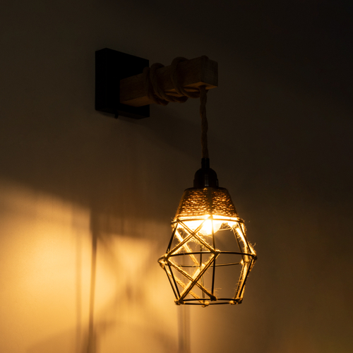 GLOBOSTAR® BELLARIVA 01961 Boho Φωτιστικό Τοίχου - Απλίκα με Ντουί 1 x E27 AC 220-240V IP20 - Μπεζ & Μαύρο - Μ10 x Π30 x Υ43cm