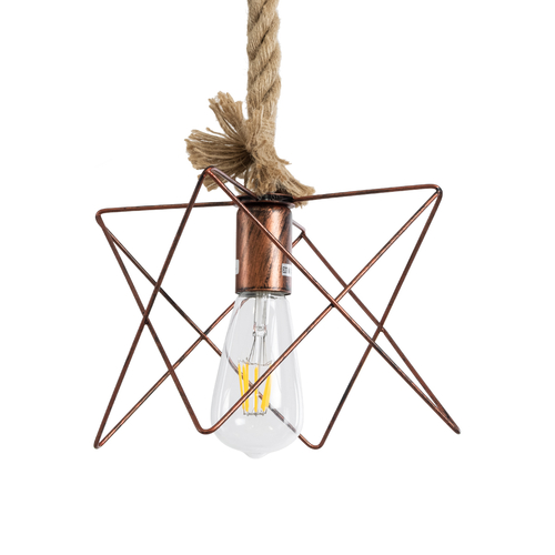 GLOBOSTAR® KAZEMI 02019 Μοντέρνο Κρεμαστό Φωτιστικό Οροφής με Ντουί 1 x E27 AC 220-240V IP20 - Χάλκινο & Μπεζ - Μ18 x Π18 x Υ17cm