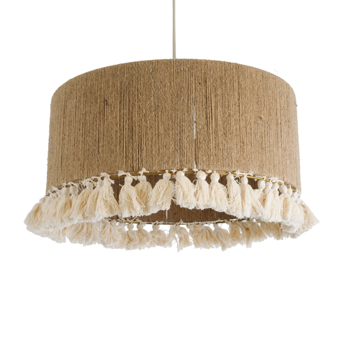 GLOBOSTAR® PUERTORICO 02094 Boho Κρεμαστό Φωτιστικό Οροφής με Ντουί 1 x E27 AC 220-240V IP20 - Μπεζ & Λευκό - Μ50 x Π50 x Υ27cm