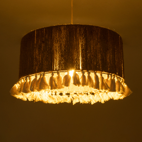 GLOBOSTAR® PUERTORICO 02094 Boho Κρεμαστό Φωτιστικό Οροφής με Ντουί 1 x E27 AC 220-240V IP20 - Μπεζ & Λευκό - Μ50 x Π50 x Υ27cm