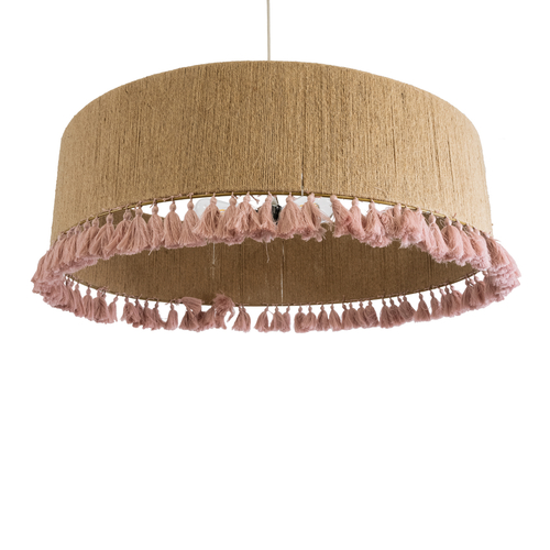 GLOBOSTAR® PUERTORICO 02097 Boho Κρεμαστό Φωτιστικό Οροφής με Ντουί 3 x E27 AC 220-240V IP20 - Μπεζ & Ροζ - Μ80 x Π80 x Υ27cm