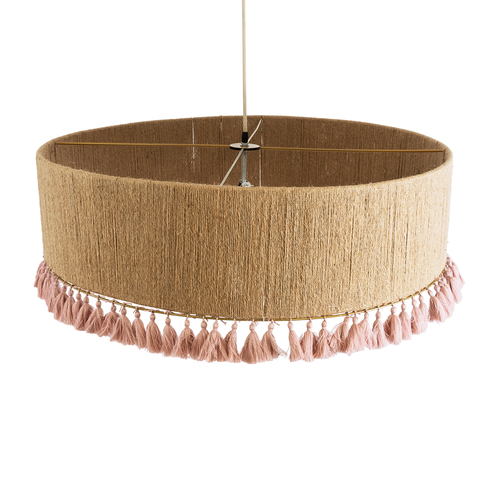 GLOBOSTAR® PUERTORICO 02097 Boho Κρεμαστό Φωτιστικό Οροφής με Ντουί 3 x E27 AC 220-240V IP20 - Μπεζ & Ροζ - Μ80 x Π80 x Υ27cm