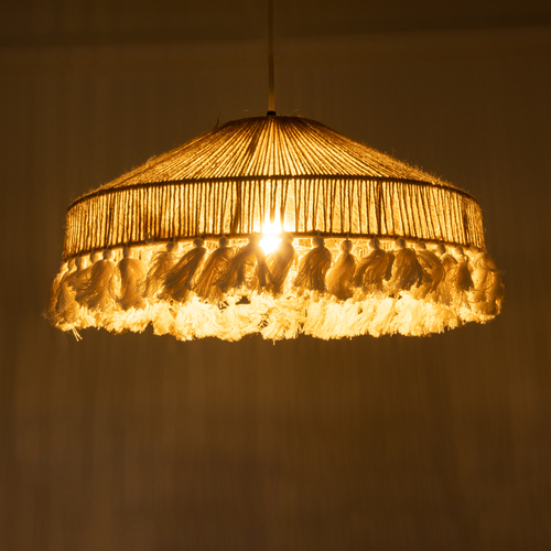 GLOBOSTAR® PUERTORICO 02098 Boho Κρεμαστό Φωτιστικό Οροφής με Ντουί 1 x E27 AC 220-240V IP20 - Μπεζ & Λευκό - Μ50 x Π50 x Υ25cm