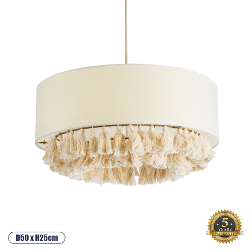 GLOBOSTAR® GINGER 02100 Boho Κρεμαστό Φωτιστικό Οροφής με Ντουί 1 x E27 AC 220-240V IP20 - Μπεζ & Λευκό - Μ50 x Π50 x Υ25cm