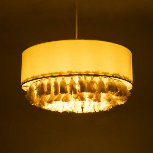 GLOBOSTAR® GINGER 02100 Boho Κρεμαστό Φωτιστικό Οροφής με Ντουί 1 x E27 AC 220-240V IP20 - Μπεζ & Λευκό - Μ50 x Π50 x Υ25cm