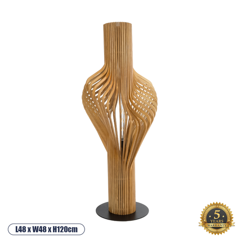 GloboStar® MIHIRO 02150 Boho Επιδαπέδιο Φωτιστικό Μονόφωτο 1 x E27 IP20 Καφέ Ξύλο με Μαύρο Μέταλλο - Μ48 x Π48 x Υ120cm