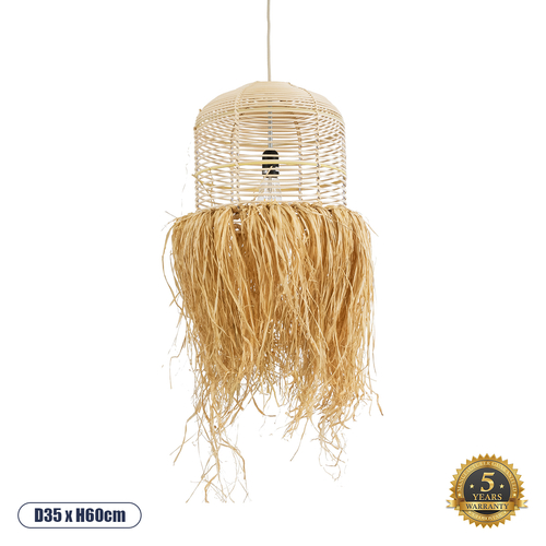 GLOBOSTAR® BASSETERRE 02162 Boho Κρεμαστό Φωτιστικό Οροφής με Ντουί 1 x E27 AC 220-240V IP20 - Μπεζ - Μ35 x Π35 x Υ60cm