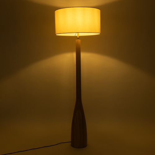 GloboStar® BERKBAY 02318 Boho Επιδαπέδιο Φωτιστικό Μονόφωτο 1 x E27 IP20 Μπεζ Ξύλο με Μπεζ Ύφασμα - Μ50 x Π50 x Υ150cm