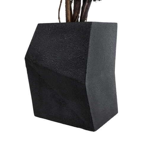 GloboStar® Artificial Garden CAMDEN 20788 Επιδαπέδιο Πολυεστερικό Τσιμεντένιο Κασπώ Γλάστρα - Flower Pot Μαύρο Μ47 x Π43 x Υ66cm