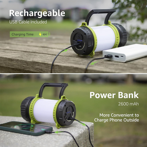 GloboStar® 69936 Φορητός Φακός Χειρός Κάμπινγκ LED Osram 10W με Επαναφορτιζόμενη Μπαταρία 2600mAh & Καλώδιο Φόρτισης USB - CCT - Θερμό Λευκό 2700K - Φυσικό Λευκό 4500K - Ψυχρό Λευκό 6000K & Κόκκινο - Φ10 x Υ17cm