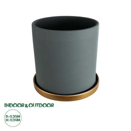 GloboStar® Artificial Garden NAPOLI 20495 Διακοσμητικό Κεραμικό Κασπώ Γλάστρα - Flower Pot Γκρι Πράσινο με Χρυσό Φ20 x Υ20cm