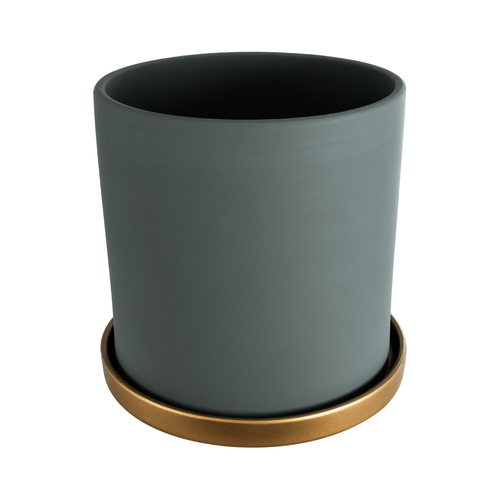 GloboStar® Artificial Garden NAPOLI 20495 Διακοσμητικό Κεραμικό Κασπώ Γλάστρα - Flower Pot Γκρι Πράσινο με Χρυσό Φ20 x Υ20cm