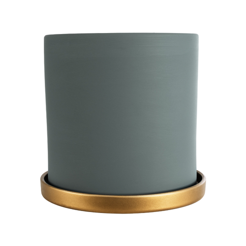 GloboStar® Artificial Garden NAPOLI 20495 Διακοσμητικό Κεραμικό Κασπώ Γλάστρα - Flower Pot Γκρι Πράσινο με Χρυσό Φ20 x Υ20cm