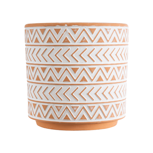 GloboStar® Artificial Garden INDIA 20497 Διακοσμητικό Κεραμικό Κασπώ Γλάστρα - Flower Pot Λευκό με Πορτοκαλί Φ14.5 x Υ13.5cm