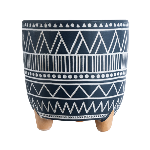 GloboStar® Artificial Garden MUMBAI 20508 Διακοσμητικό Κεραμικό Κασπώ Γλάστρα - Flower Pot Μπλε με Λευκό Φ16 x Υ16.5cm