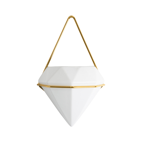 GloboStar® Artificial Garden LOUVRE 20533 Διακοσμητικό Κεραμικό Κασπώ Γλάστρα - Flower Pot Λευκό με Χρυσό Μ15 x Π8 x Υ24cm