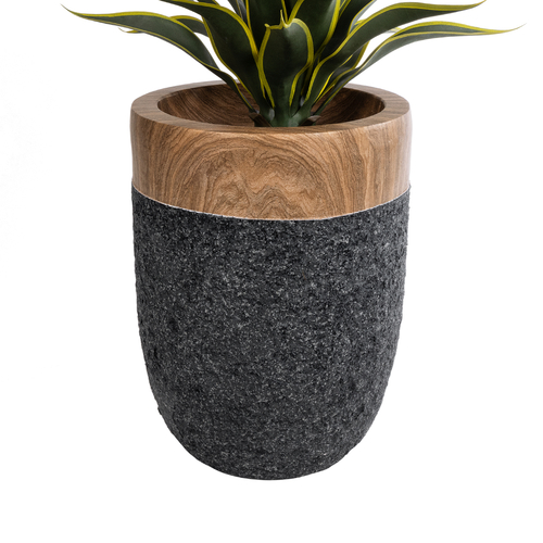 GloboStar® Artificial Garden BELLAGIO 20744 Επιδαπέδιο Πολυεστερικό Τσιμεντένιο Κασπώ Γλάστρα - Flower Pot Μαύρο με Καφέ Φ39 x Υ52cm