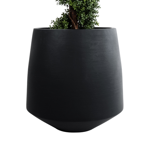 GloboStar® Artificial Garden TIJUANA 20703 Διακοσμητικό Πολυεστερικό Τσιμεντένιο Κασπώ Γλάστρα - Flower Pot Μαύρο Φ65 x Υ65cm