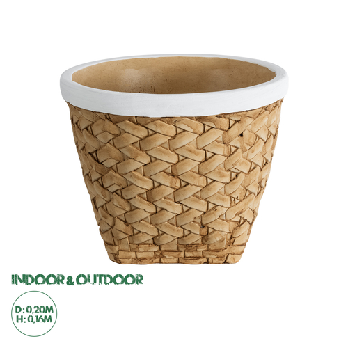 GloboStar® Artificial Garden NOTTING 20803 Διακοσμητικό Πολυεστερικό Τσιμεντένιο Κασπώ Γλάστρα - Flower Pot Μπεζ με Λευκό Φ20 x Υ16cm