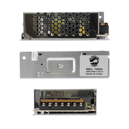 GLOBOSTAR® LUMIVOLT 73034 Τροφοδοτικό/Μετασχηματιστής PELV 120W 10A DC 12V IP20 - AC 220-240V σε DC 12V / Ρυθμιζόμενo από DC 10.8V έως DC 13.2V - Μ13 x Π10 x Υ4cm - 3 Χρόνια Εγγύηση