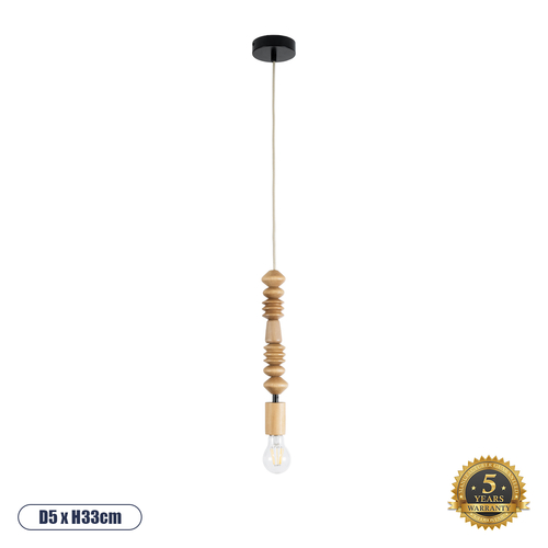 GLOBOSTAR® BEADS 00697 Vintage Κρεμαστό Φωτιστικό Οροφής με Ντουί 1 x E27 AC 220-240V IP20 - Μπεζ - Μ5 x Π5 x Υ33cm