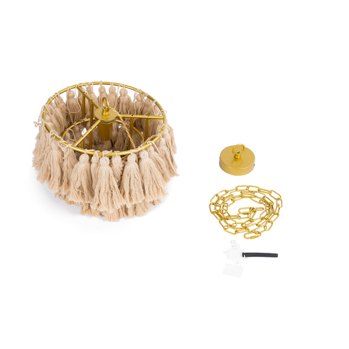 GLOBOSTAR® MISSOULA 02084 Boho Κρεμαστό Φωτιστικό Οροφής με Ντουί 1 x E27 AC 220-240V IP20 - Μπεζ & Χρυσό - Μ30 x Π30 x Υ40cm