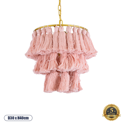 GLOBOSTAR® MISSOULA 02086 Boho Κρεμαστό Φωτιστικό Οροφής με Ντουί 1 x E27 AC 220-240V IP20 - Ροζ & Χρυσό - Μ30 x Π30 x Υ40cm