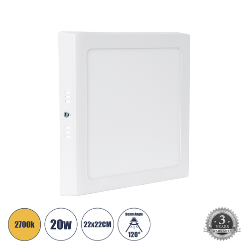 GLOBOSTAR® PANELO 60205 Panel Οροφής LED 20W 1800lm 120° AC 220-240V IP20 Θερμό Λευκό 2700K - Lumileds SMD Chip & TÜV SÜD Driver - Λευκό Γαλακτερό - Μ22 x Π22 x Υ3cm / Q20 x 20cm - 3 Χρόνια Εγγύηση