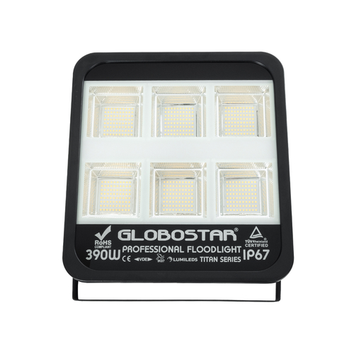 GLOBOSTAR® TITAN 61435 Προβολέας για Γήπεδα Tennis & Ποδοσφαίρου 5x5 LED 390W 48750lm 60°x90° AC 220-240V Αδιάβροχο IP67 Φυσικό Λευκό 5000K - Lumileds SMD Chip - TÜV Rheinland Certified - Μαύρο Ματ - Μ32 x Π8 x Υ35cm - 5 Χρόνια Εγγύηση