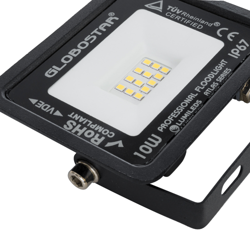 GLOBOSTAR® ATLAS 61517 Προβολέας LED 10W 1150lm 120° AC 220-240V Αδιάβροχο IP67 Θερμό Λευκό 2700K - Lumileds SMD Chip - TÜV Rheinland Certified - Μαύρο Ματ - Μ10 x Π2 x Υ8cm - 5 Χρόνια Εγγύηση