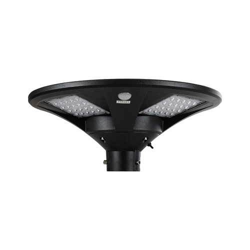 GLOBOSTAR® PARK 90501 Φωτιστικό Κεφαλής Post Top Πλατείας/Πάρκου/Κήπου με Ασύρματο Χειριστήριο LED 25W 550lm 120° με Ενσωματωμένο Φωτοβολταϊκό Panel 6V 20W & Επαναφορτιζόμενη Μπαταρία Li-ion 3.2V 12000mAh με Αισθητήρα Κίνησης-Ημέρας-Νύχτας Αδιάβροχο IP67 Θερμό Λευκό 2700K - Γκρι Ανθρακί - Φ50 x Υ20cm - 2 Χρόνια Εγγύηση