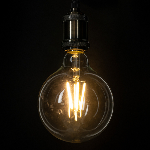 GLOBOSTAR® BUBBLE 99085 Λάμπα E27 G125 LED 4W 840lm 360° AC 220-240V IP20 Θερμό Λευκό 2700K - Long Filament Chip - Διάφανο - Μ12.5 x Π12.5 x Υ13.8cm - 3 Χρόνια Εγγύηση