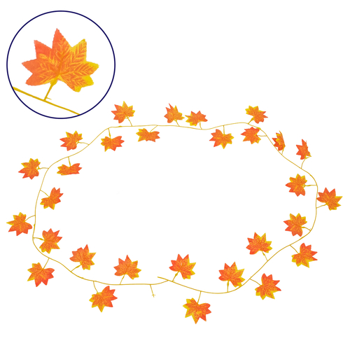 GloboStar® 78117 Τεχνητό Κρεμαστό Φυτό Διακοσμητική Γιρλάντα Λουλουδιών με 30 Πορτοκαλί Φύλλα Σφενδάμης M20 x Π20 x Υ220cm