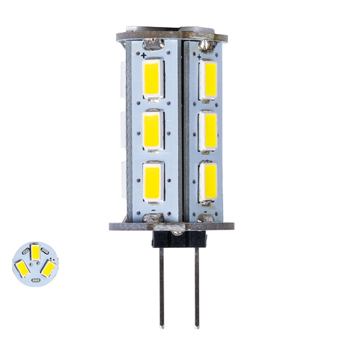 GLOBOSTAR® G4BACK 76133 Λάμπα G4 LED 5W 500lm 320° DC 12-24V IP20 Ψυχρό Λευκό 6000K Dimmable - Sanan SMD Chip - Back Pin - Μ1.8 x Π1.8 x Υ4.3cm - 2 Χρόνια Εγγύηση