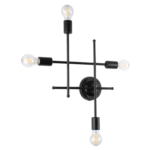 GLOBOSTAR® PIPING 00661 Vintage Φωτιστικό Τοίχου - Απλίκα με Ντουί 4 x E27 AC 220-240V IP20 - Μαύρο - Μ40 x Π9 x Υ52cm