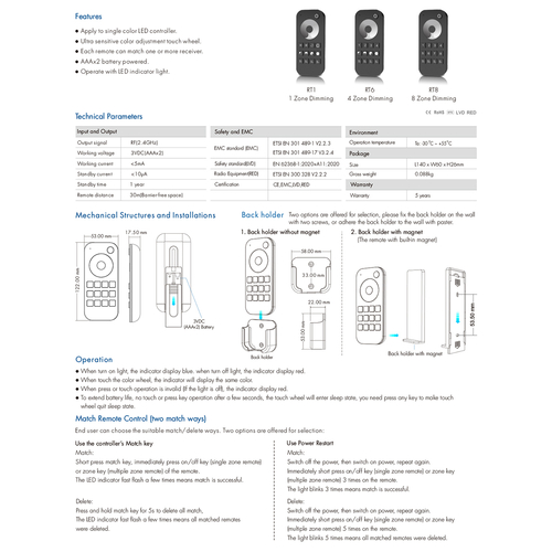 GloboStar® 73121 RT8 SKYDANCE Ασύρματο Χειριστήριο Αφής RF 2.4Ghz 8 Group για όλα τα Μονόχρωμα SKYDANCE Controller DC 3V 2 x AAA - IP20 Μ12.2 x Π5.3 x Υ1.7cm - 5 Χρόνια Εγγύηση