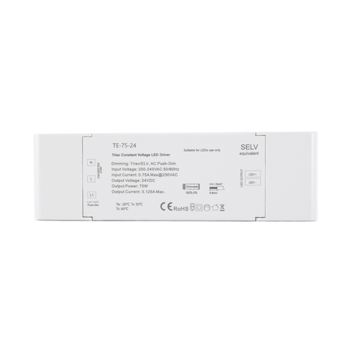 GLOBOSTAR® SKYDANCE-TE-75-24 73130 DC Triac & Push Dimmer CV Τροφοδοτικό/Μετασχηματιστής SELV με 1 x 3.125A 75W Κανάλι AC 220-240V σε DC 24V 3.125A 75W Max IP20 - Triac & Push Dimming - Μ18 x Π5.7 x Υ3cm - 5 Χρόνια Εγγύηση