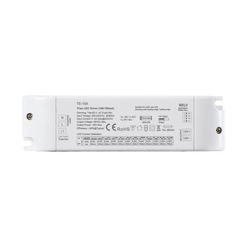 GloboStar® 73133 TE-15A SKYDANCE AC Triac Dimmable Constant Current LED Driver Push Dimming 1 Κανάλι AC 200-240V 1 x 0.15A 15W - Max 0.15A 15W - IP20  Μ15.1 x Π4.1 x Υ3cm - 5 Χρόνια Εγγύηση