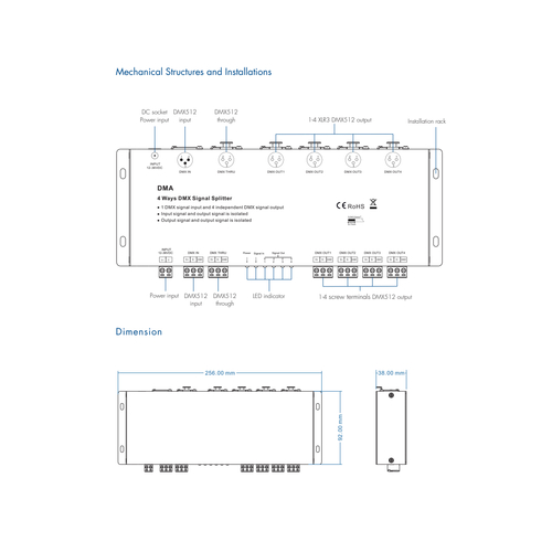 GloboStar® 73136 DMA SKYDANCE DC DMX512 Signal Splitter / Amplifier 4 Καναλιών DC 12-36V - IP20 Μ25.6 x Π9.2 x Υ3.8cm - 5 Χρόνια Εγγύηση