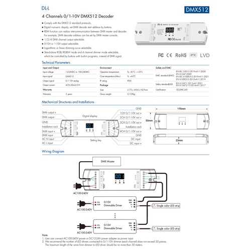 GloboStar® 73140 DL-L SKYDANCE AC DMX512 to 0/1-10V Converter / Decoder 4 Καναλιών - 2 Inputs DC 12-24V ή AC 100-240V - IP20  Μ17 x Π5 x Υ2.5cm - 5 Χρόνια Εγγύηση