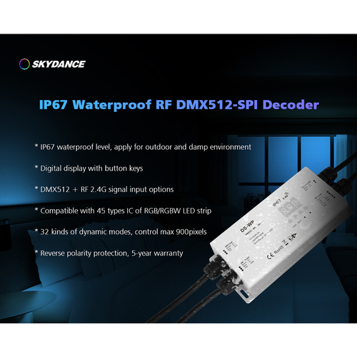 GloboStar® 73143 DS-WP SKYDANCE DC RF 2.4Ghz DMX512 to SPI Decoder DC 5-24V - Αδιάβροχο IP65 Μ17 x Π8 x Υ4cm - 5 Χρόνια Εγγύηση