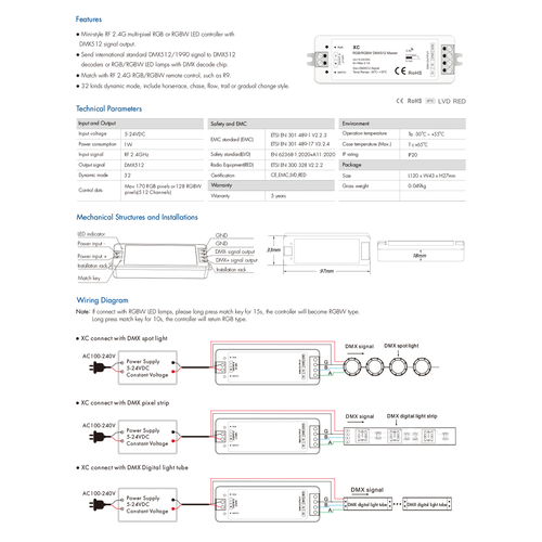 GloboStar® 73157 XC SKYDANCE DC RF 2.4Ghz DMX512 Master Digital DC 5-24V - IP20  Μ10.5 x Π3.5 x Υ2cm - 5 Χρόνια Εγγύηση